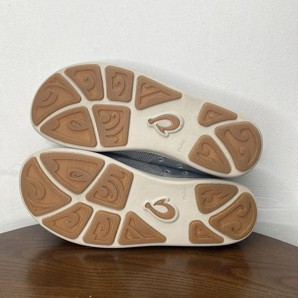 Olukai 'Nohea Moku Shoes Men's 9.5 Gray‎ Textile Comfort Slip On Boat Sneaker